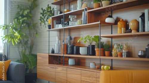 Modular shelving system that can be configured to suit different living spaces. photo