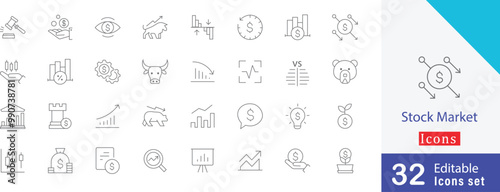 Stock Market Thin Line Icons Collection