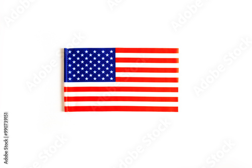 US flag on white background, American flag.