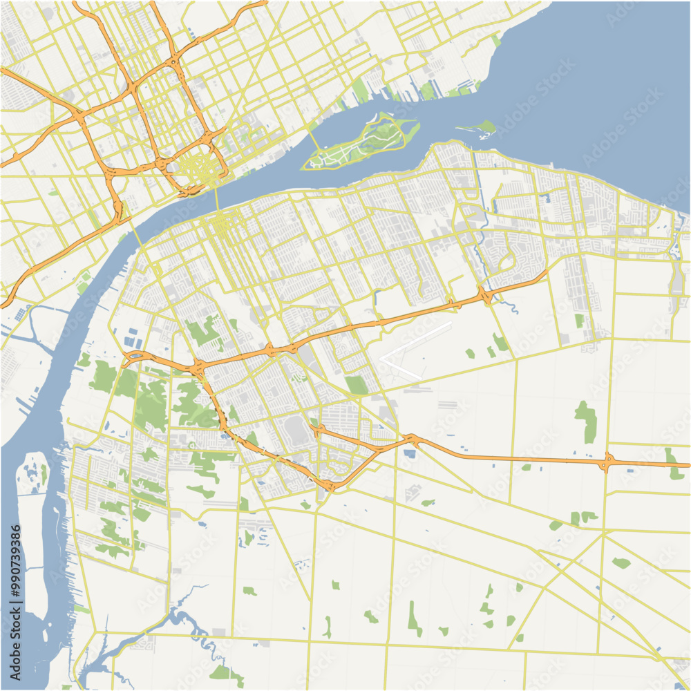 Naklejka premium Map of Windsor in Canada in a normal road map style. Contains layered vector with roads water, parks, etc.