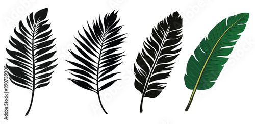 Tropical Leaf Botanical Icons - Vector Illustrations Set