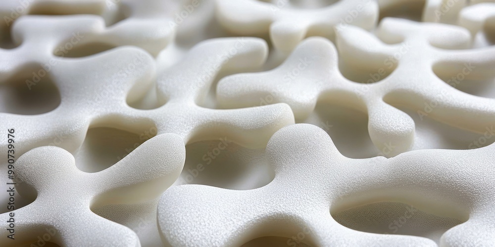 A close-up of textured white foam resembling organic shapes and patterns. A close-up of textured white foam resembling organic shapes and patterns.