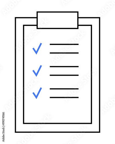 A simple clipboard with a paper displaying a checklist of five tasks, with three of them marked as completed. Ideal for productivity, organization, task tracking, work management, and planning