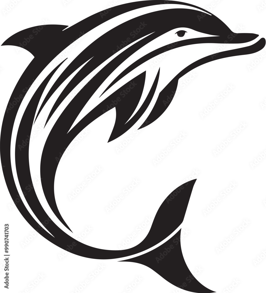 Dolphin Black And White Vector Template 