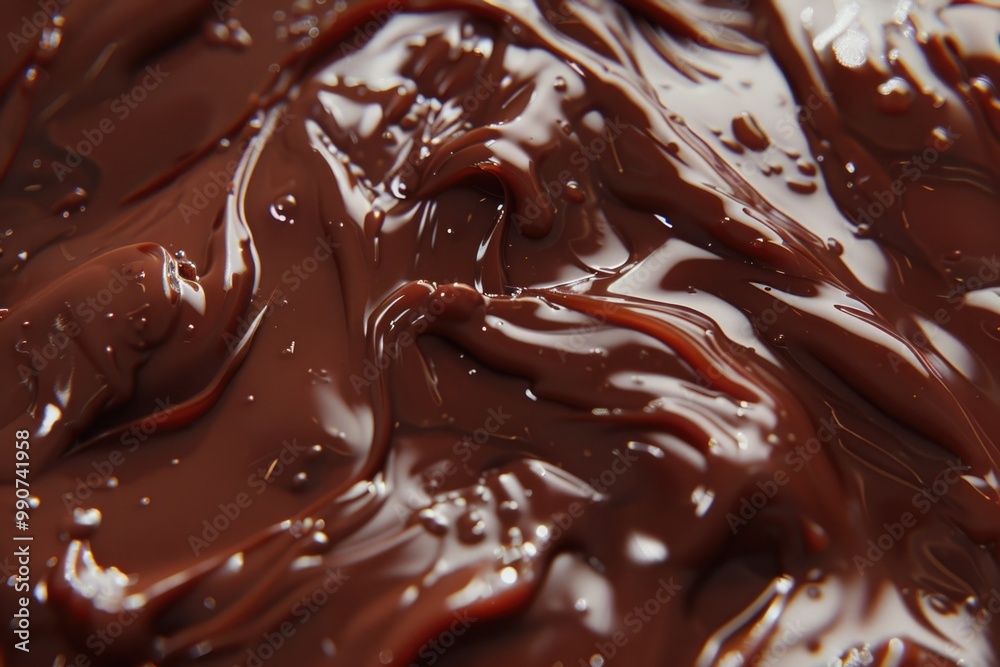 Close-up of melted chocolate sauce over a plate, on a table.