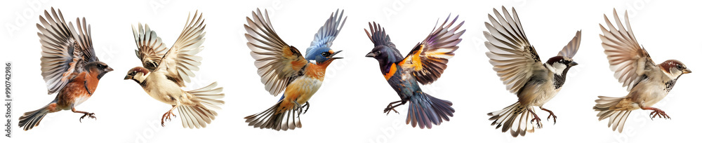 Fototapeta premium set of birds in flight isolated on white background