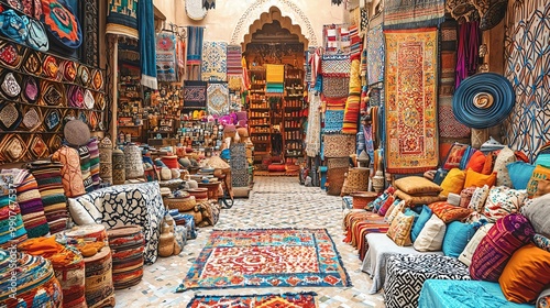 A colorful and vibrant marketplace filled with textiles and goods.