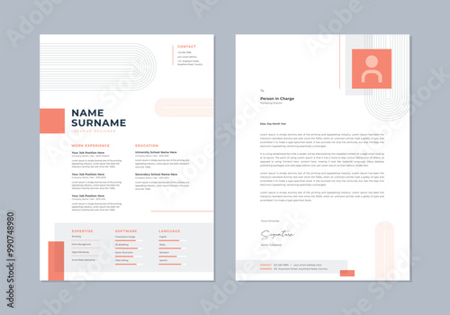 Line art cv templates. Professional resume, cover letter business layout job applications. Vector modern minimalist presentation set.