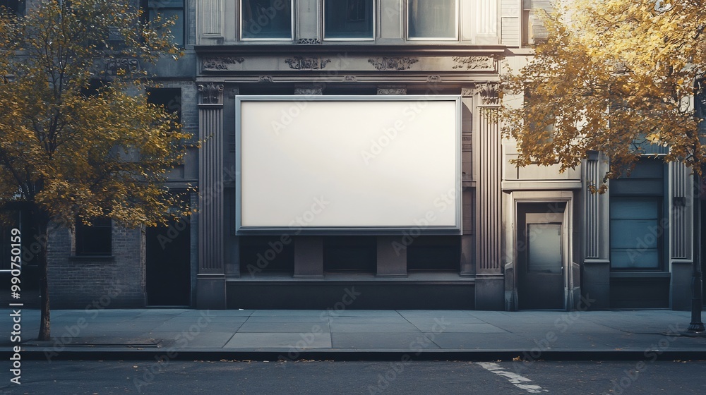 Blank Billboard Mockup on a City Street in Autumn. AI Generated Blank Billboard Mockup on a City Street in Autumn. AI Generated