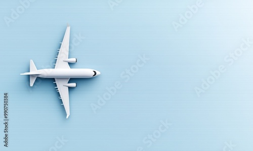 White airplane flying in a blue sky, isolated background.