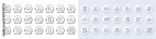 Correct answer, Project edit and Maze line icons. White pin 3d buttons, chat bubbles icons. Pack of Video conference, Work home, Justice scales icon. Mail letter, Pin, Safe time pictogram. Vector