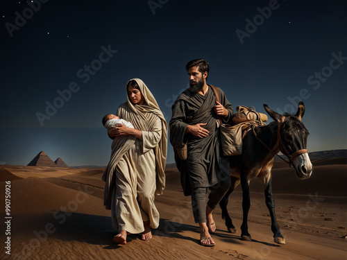 Gospel Images from the Bible NT - The arrival as Joseph and Mary flee to Egypt with baby Jesus