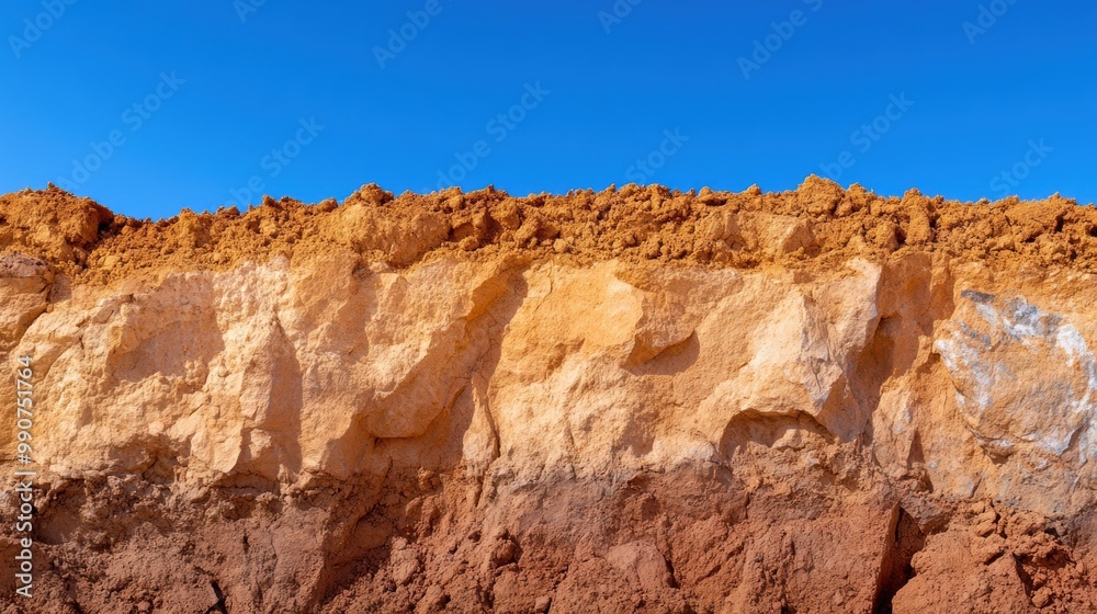 A large brown dirt wall with a blue sky in the background, AI A large brown dirt wall with a blue sky in the background, AI