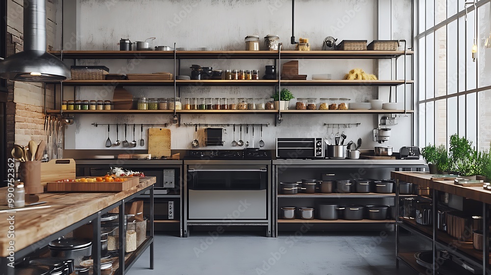 Modern Minimalist Kitchen Room with Wooden Table, luxurious Interior Design, Furniture with Background Modern Minimalist Kitchen Room with Wooden Table, luxurious Interior Design, Furniture with Background