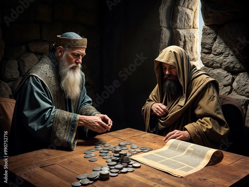 Gospel Images from the Bible NT - Judas conspires with chief priests to betray Jesus