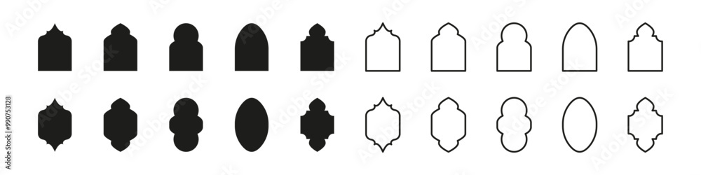 Islamic Arc Vector Frame Set. Decorative frames with Islamic arch design Islamic Arc Vector Frame Set. Decorative frames with Islamic arch design