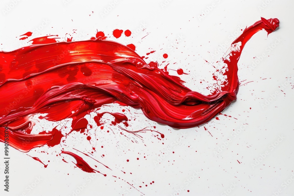 Modern art piece with red paint splatters against white background. Modern art piece with red paint splatters against white background.