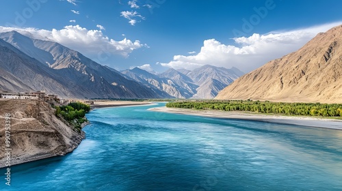 The confluence of the Indus and Zanskar Rivers in Leh, Ladakh, presents a breathtaking view where the two rivers meet, creating a stunning visual contrast.