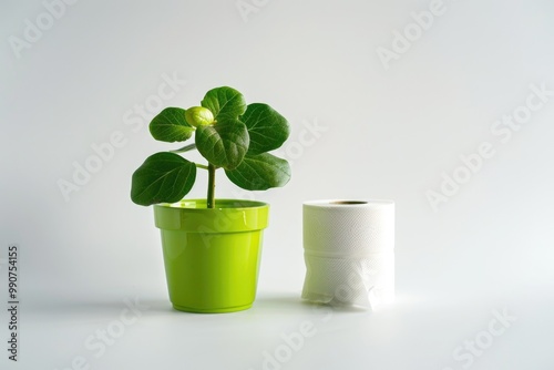 Wallpaper Mural Greenery care with toilet paper and pot, concept of eco-friendly living. Torontodigital.ca