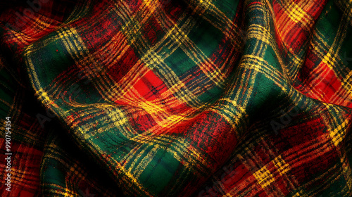 plaid Christmas background with warm red and green tartan patterns