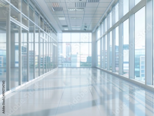 Wallpaper Mural Open and spacious interior of a contemporary building with glass walls, high ceilings and bright lighting. Torontodigital.ca