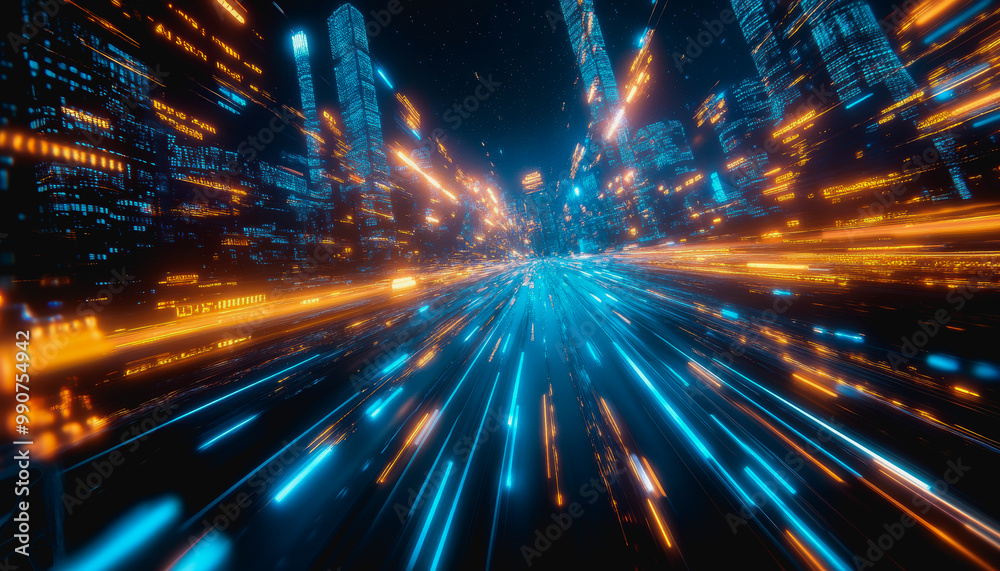 Flowing glowing binary code in a futuristic digital data stream environment Flowing glowing binary code in a futuristic digital data stream environment