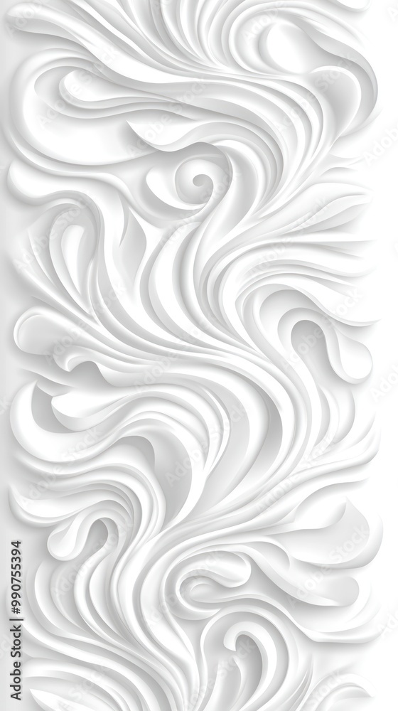 A textured white design featuring flowing, abstract shapes.