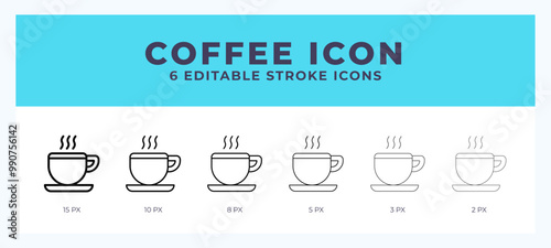 Coffee icon with different stroke. Editable stroke. Vector illustration.