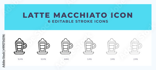 Latte macchiato icon in thin line. Bold line. Regular line. Editable stroke.