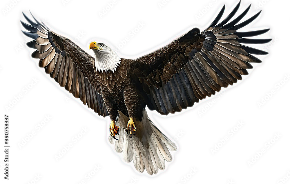 Bald Eagle in flight with wings spread against a black background. Bald Eagle in flight with wings spread against a black background.