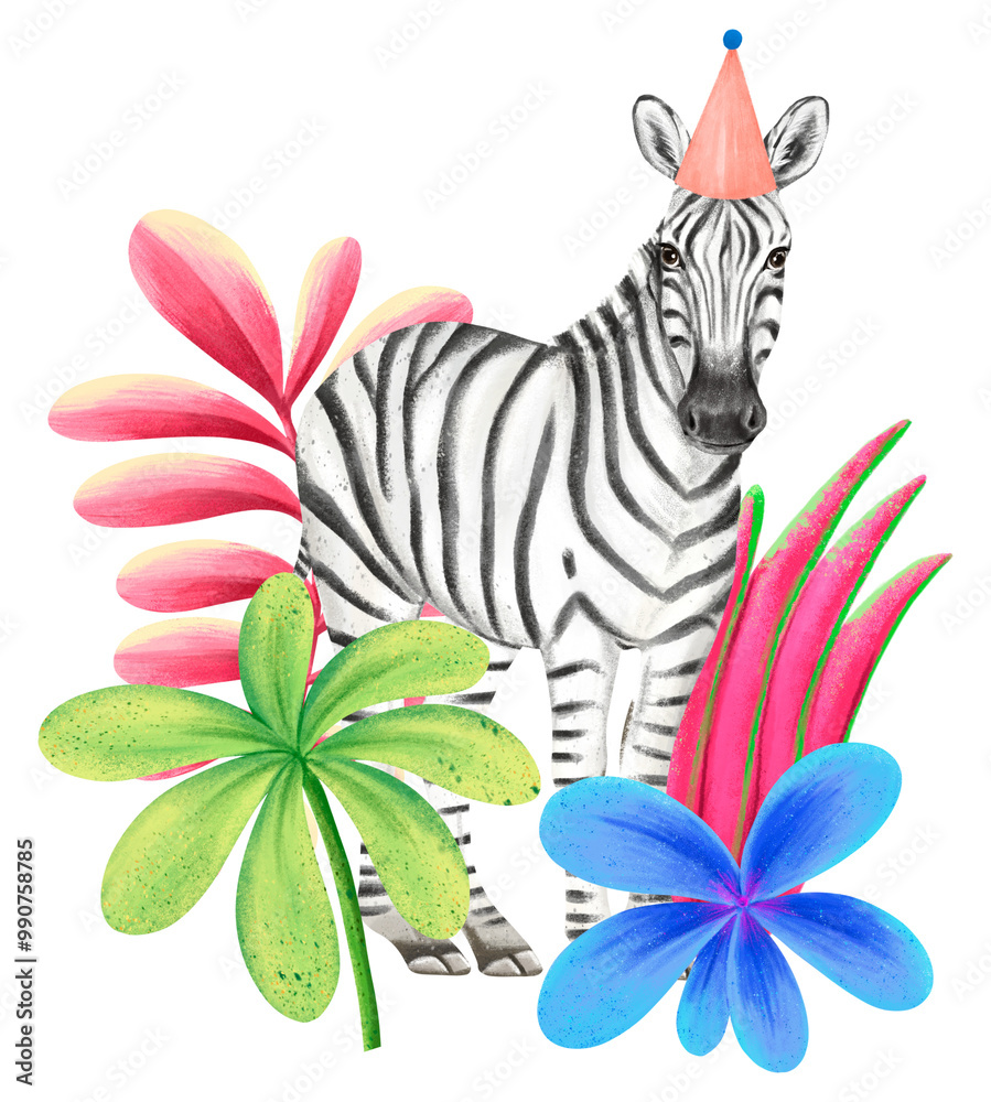 Obraz premium Zebra wildlife png sticker, cute animal illustration, transparent background