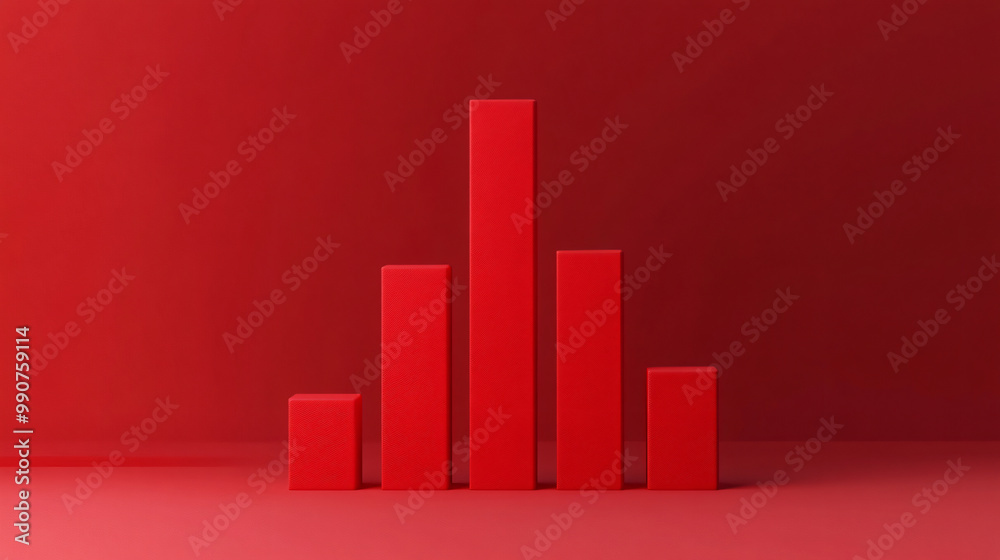 A minimalist red bar graph pyramid on a plain red surface, representing statistical growth or data A minimalist red bar graph pyramid on a plain red surface, representing statistical growth or data