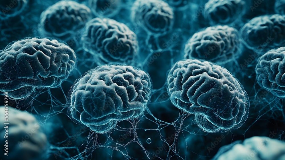 A Close-Up View of Multiple Brains Interconnected by a Web-Like Structure A Close-Up View of Multiple Brains Interconnected by a Web-Like Structure
