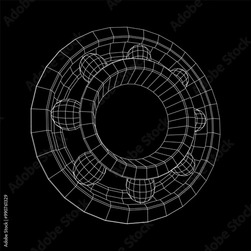 Roller bearing. Circular round rotating bearings used in industry for heavy equipment mechanical work and engineering. Wireframe low poly mesh vector illustration.