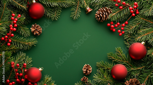 background with christmass decoration, green and red style