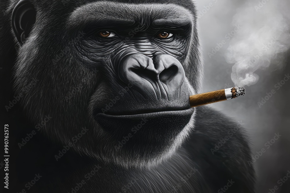 ภาพประกอบสต็อก Ilustración de un gorila fumando un cigarro, vista