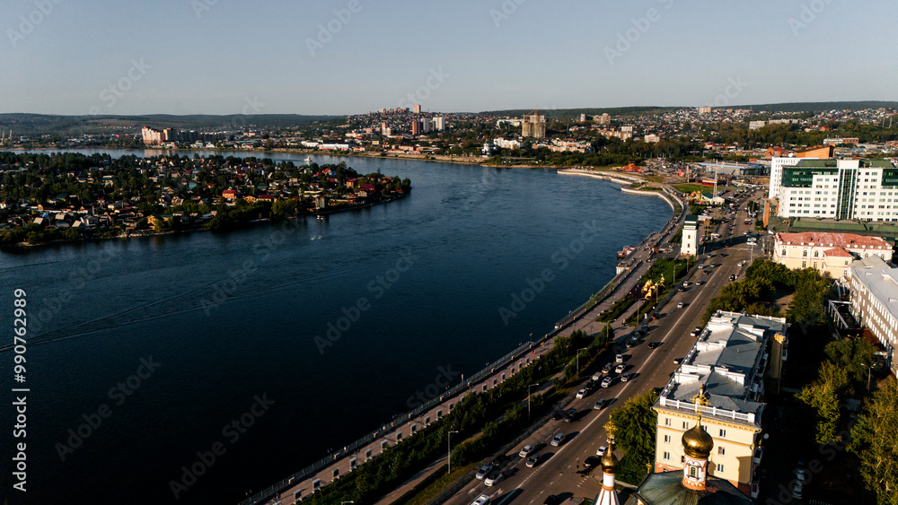Fototapeta premium beautiful bird's-eye view of Irkutsk captured on a drone