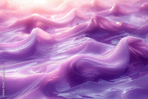 This artistic portrayal features smooth, flowing waves in various shades of purple, blending harmoniously to evoke tranquility and elegance, perfect for enhancing any workspace or living area photo