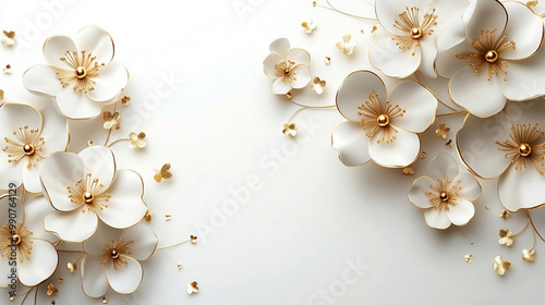 A illustration set of gold leaf branches suitable for wedding stationary, greeting cards, wallpapers, fashion, and backgrounds. It includes rose, daisy, and other gold.
