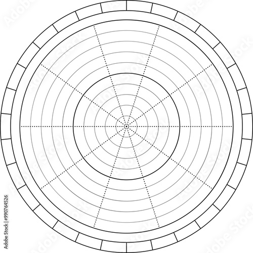 Life balance wheel in ten parts. Vector printable template for daily planner, journal, notebook