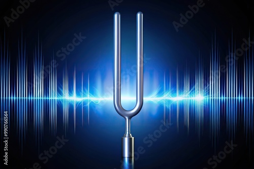 vibrating tuning fork creating sound wave frequency glow