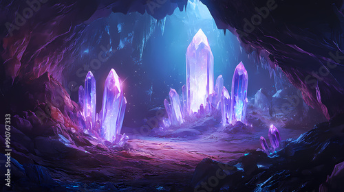 Crystal cave setting. generative ai. Cave of Crystals. Illustration