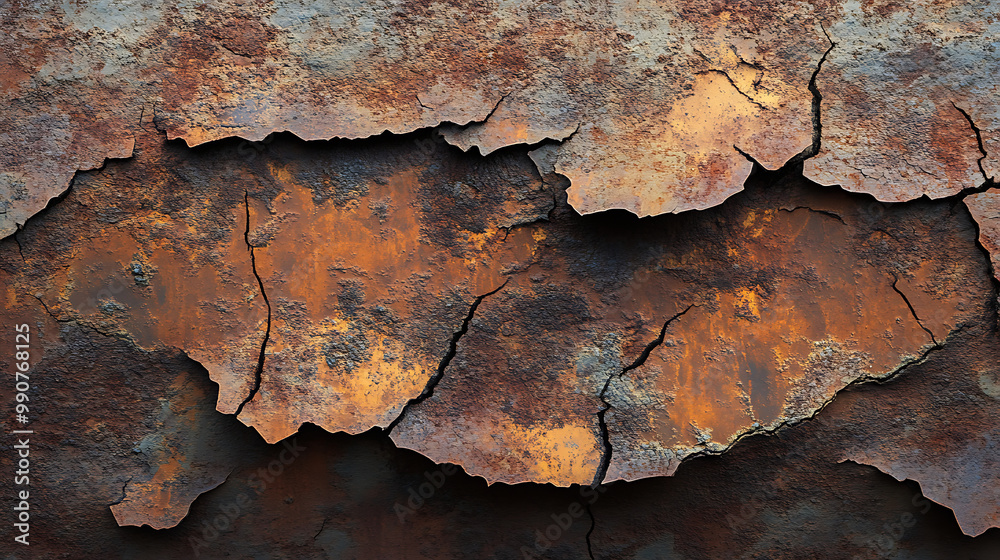 Rusty steel plate with deep cracks and pitted surfaces from extensive corrosion Rusty steel plate with deep cracks and pitted surfaces from extensive corrosion