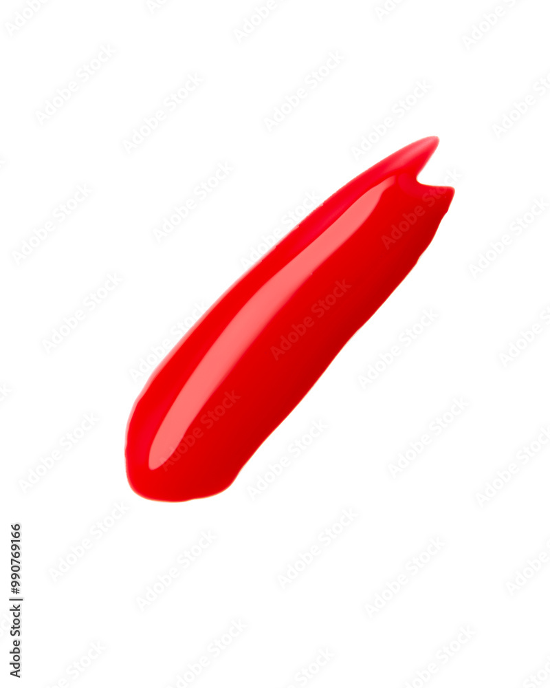 Smear of red purple lip gloss or nail art material isolated on white background