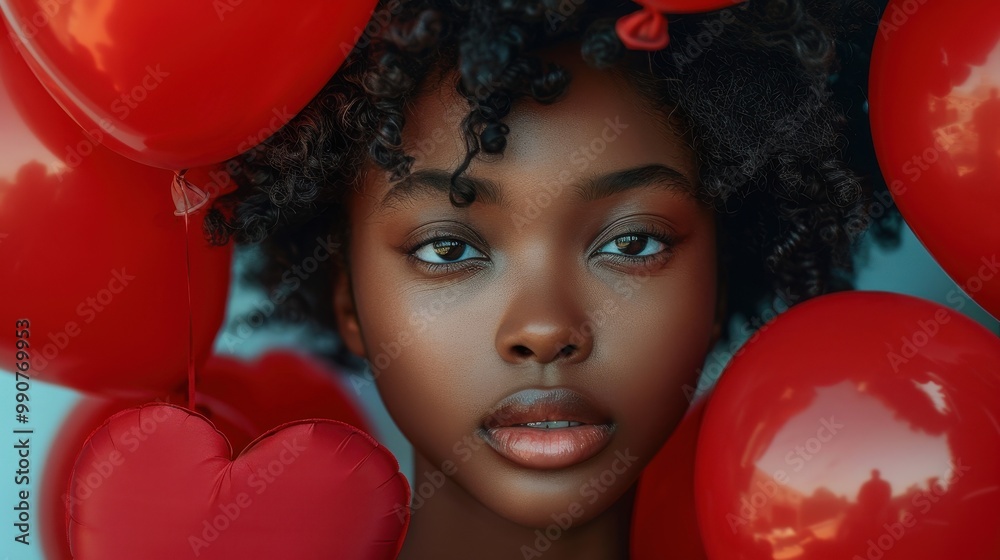 The heart-shaped balloons are a reflection of her open heart to the world The heart-shaped balloons are a reflection of her open heart to the world