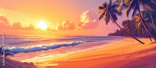 palm trees and beach at sunset