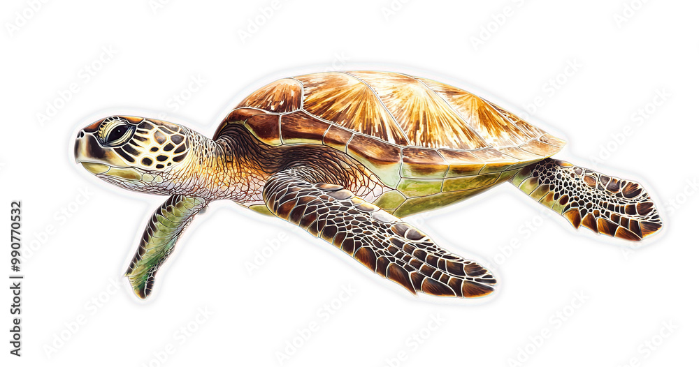 Fototapeta premium Sea Turtle with Neon Glow, Marine Life Animal, Underwater