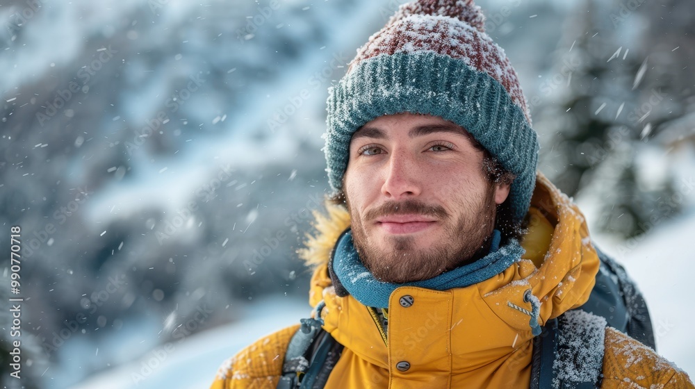 Embracing the fun of winter, he joyfully interacts with the snow, inviting others to join in the frosty festivities Embracing the fun of winter, he joyfully interacts with the snow, inviting others to join in the frosty festivities