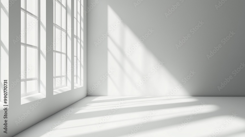Fototapeta premium Empty modern minimalist room with shadow from window sunlight interior building