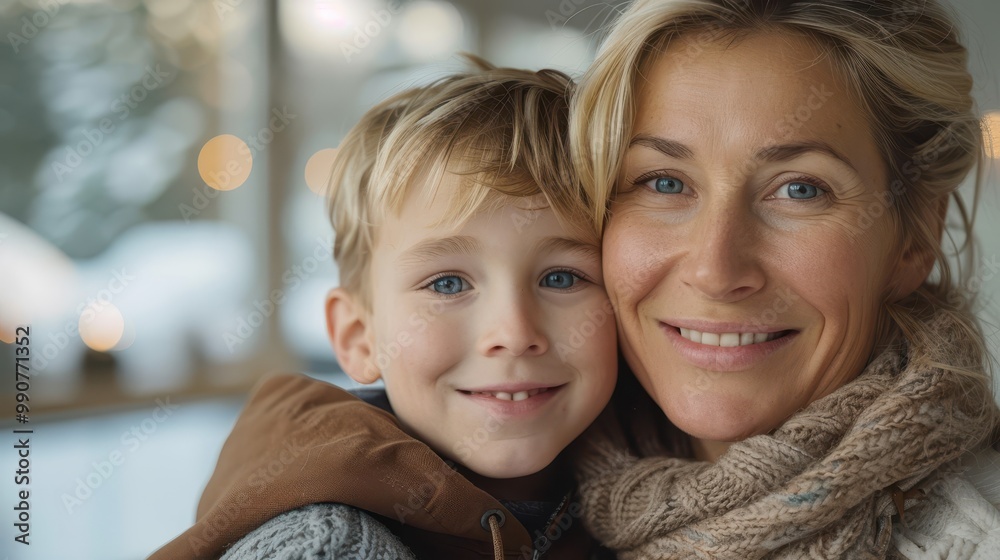 Leaning closer to her son, she whispers a funny secret into his ear, his laughter roaring as he playfully nudges her, demonstrating their closeness Leaning closer to her son, she whispers a funny secret into his ear, his laughter roaring as he playfully nudges her, demonstrating their closeness
